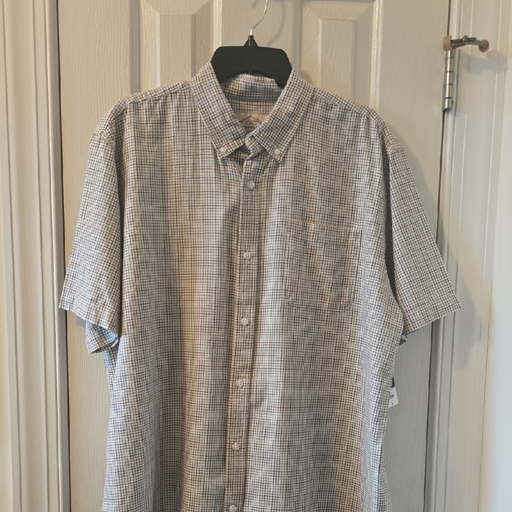 ST. JOHN'S BAY MEN'S CRISP WHITE "GINGERBREAD" CHECKERED FRONT BUTTON SHIRT XL